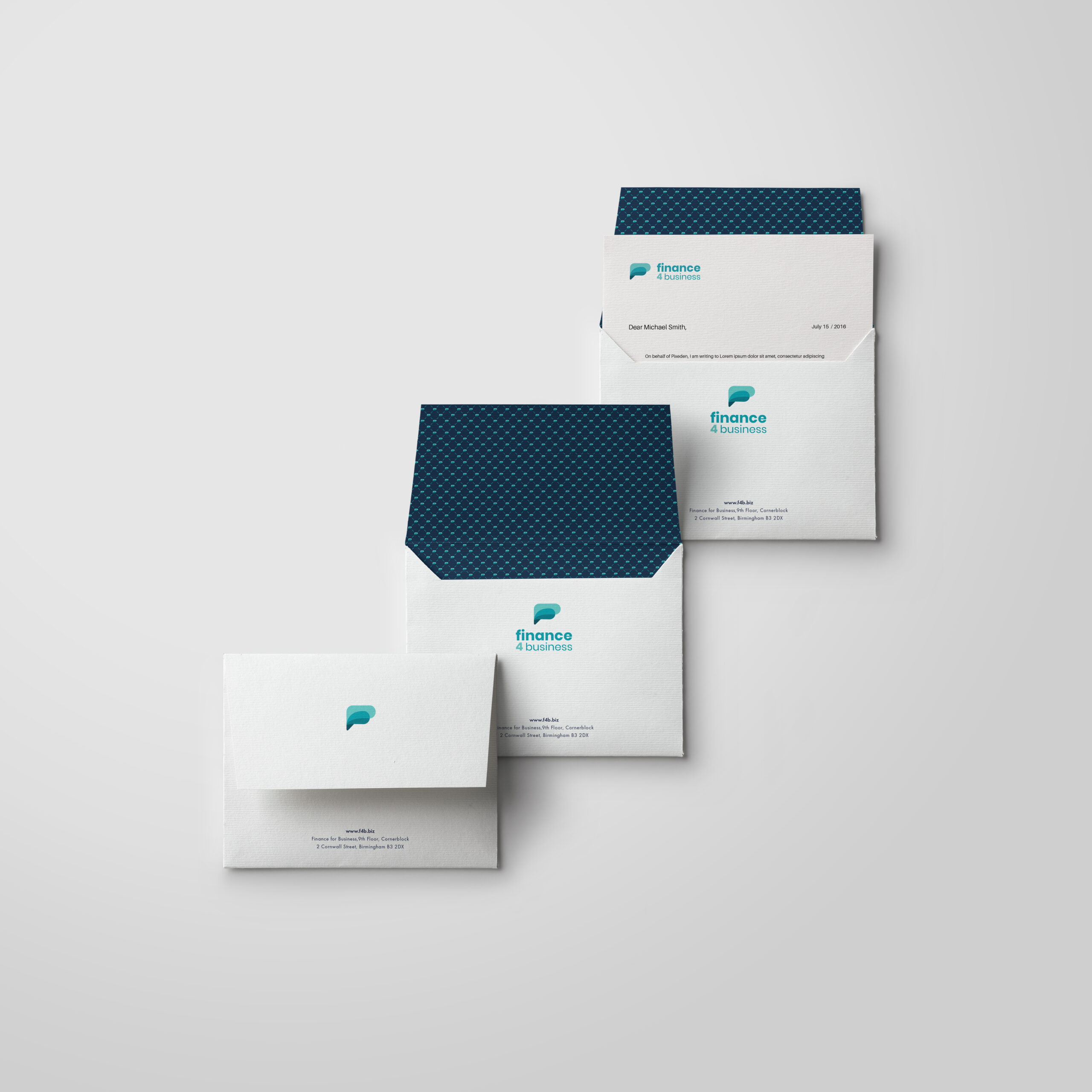 Branded envelope design and branded letter design for Finance For Business