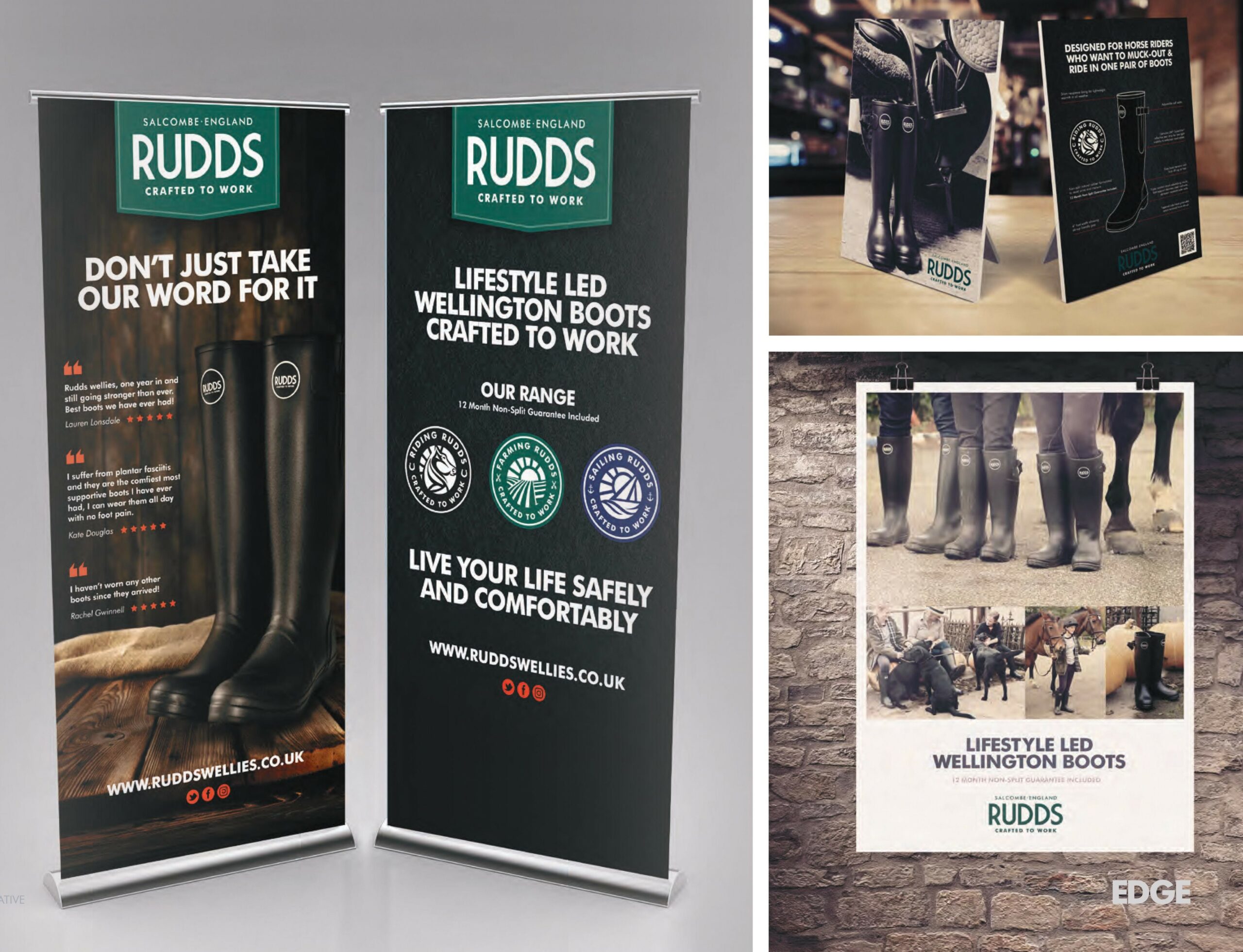 Rudds branded leaflet designs and multiple branded pop up banner designs