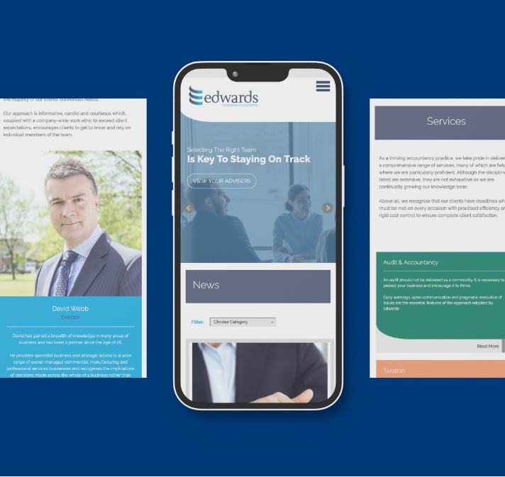 Edwards Accountants webpage design with pages across their rebranded website