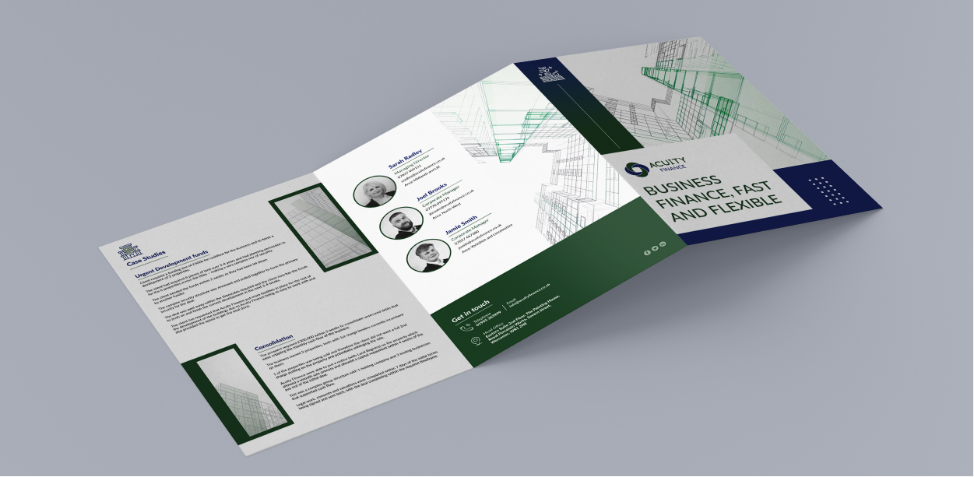 Acuity Finance brochure design for in office and event advertising