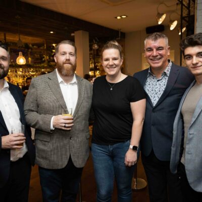 Anthony and Steven from Bold IT, Kel, Mark and Cole celebrating at an EDGE networking social event