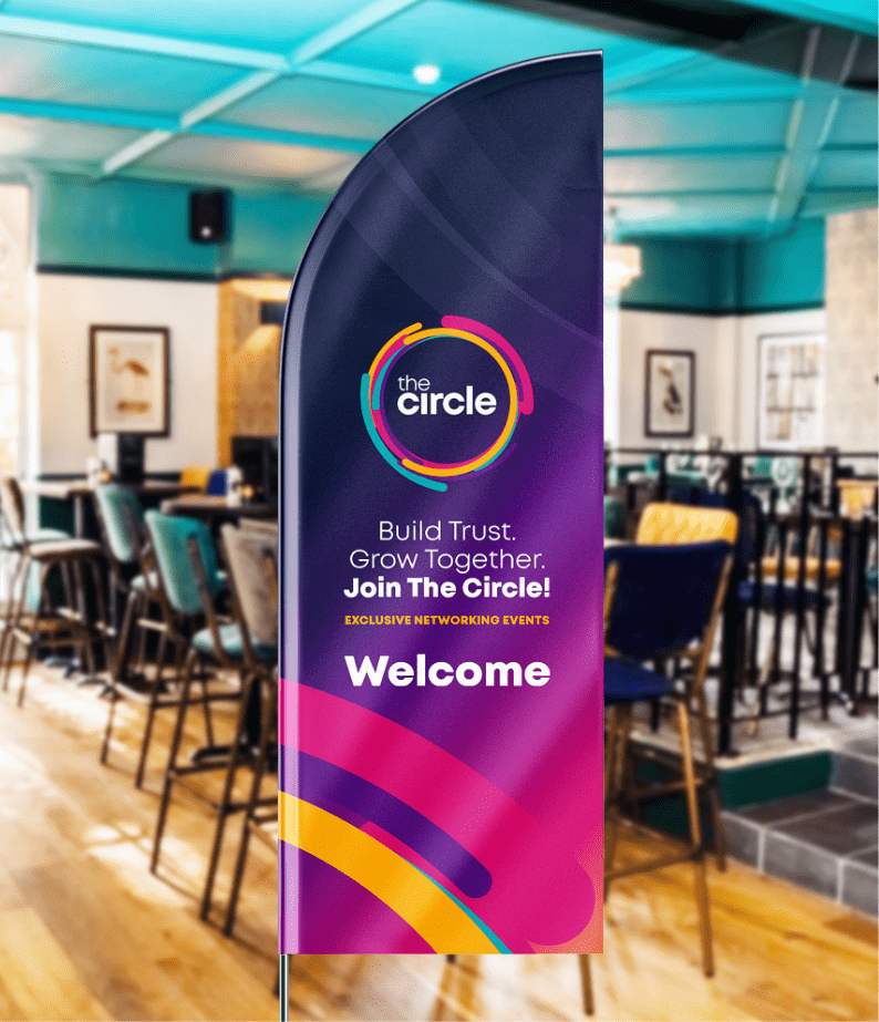The Circle event banner inside of a bar