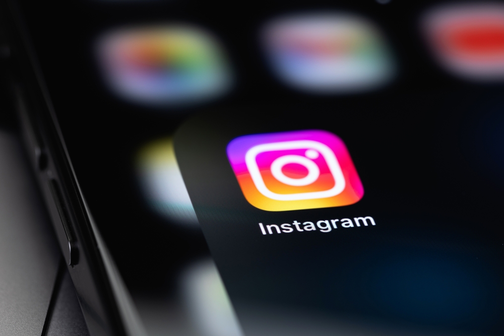 Instagram logo on phone.